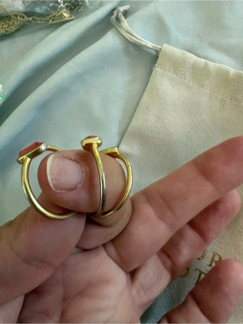 Kendra Scott Gold 3 Stackable Ring with Pink Multi-Stone Accents size 8